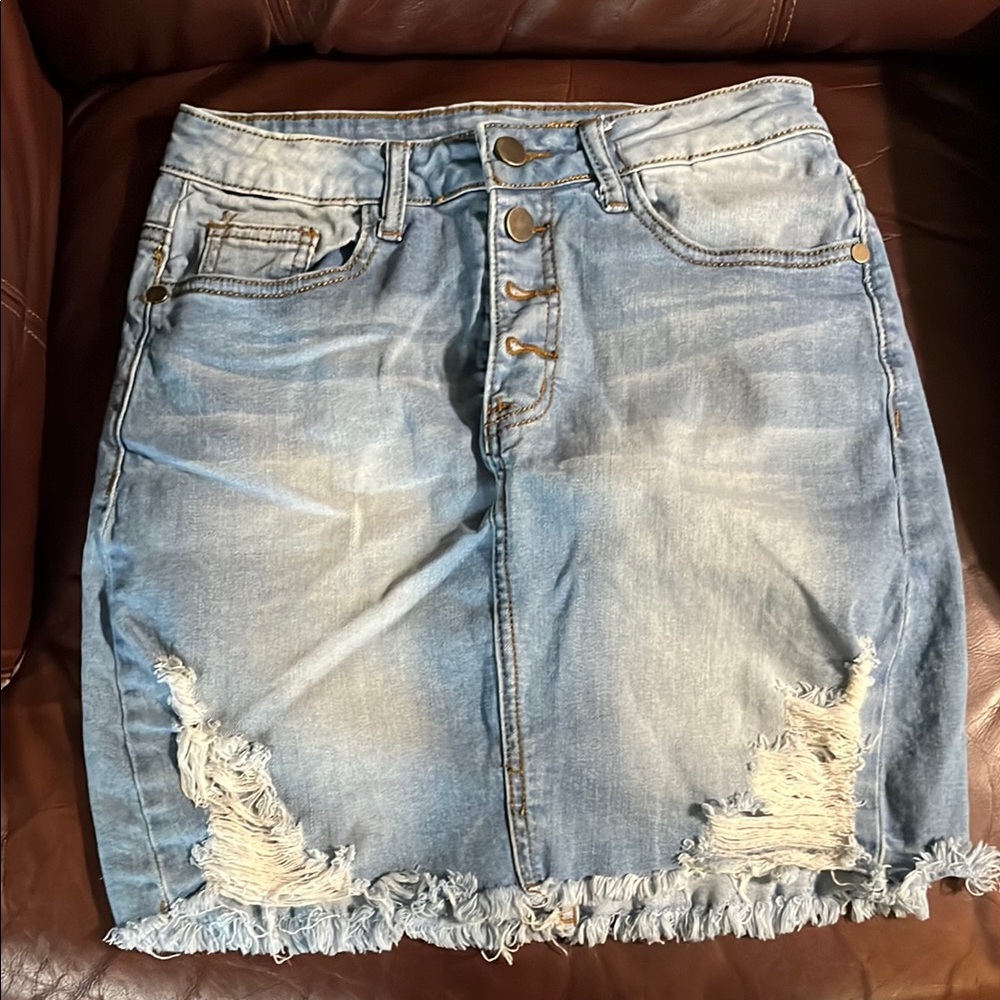 Denim Distressed Skirt